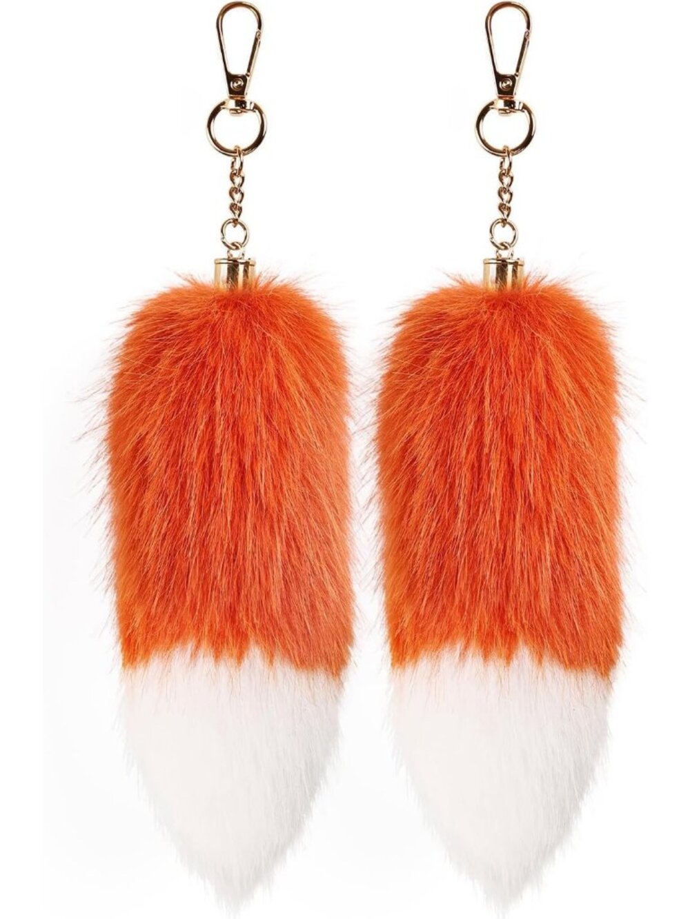 2 Pcs Orange Lightweight Fox Fluffy Plush kawaii Tail Keychain for Bag Charm